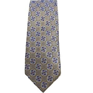 THE TIE BAR 100% silk tie, khaki tan with lavender pinwheel flowers & dots